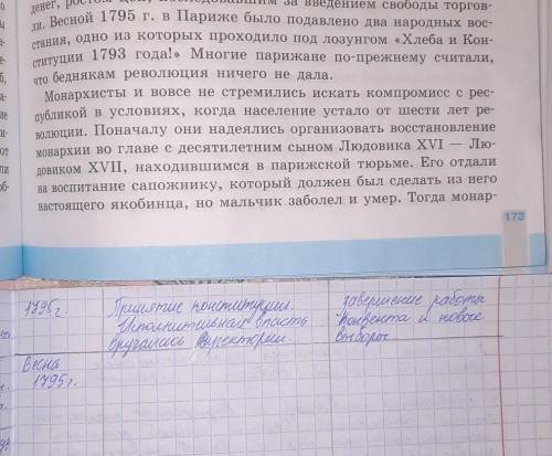 От весна 1795 год. написать событие и значения, как таблица у меня. продолжение страницы (174стр): м