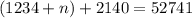 (1234 + n) + 2140 = 52741