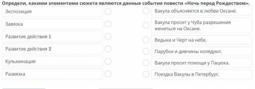 Определи, какими элементами сюжета являются данные события повести «Ночь перед Рождеством».