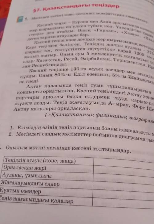 Теңіздің атауы (көне, жана) Орналасқан жеріАуданы, ұзындығыЖағалауындағы елдерҚұятын өзендерТеңіз жа