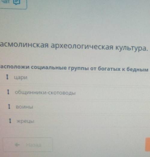 Тасмолинская археологическая культура. Урок 2 Расположи социальные группы от богатых к бедным по сод