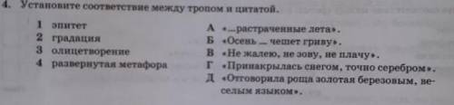 Установите соответствие между тропом и его примером использования в цитате