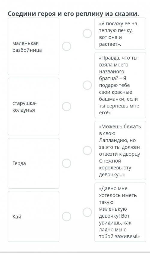 О дружбе верности любви г.х Андерсон снежная Королева соедини героя и его реплику из сказки ​