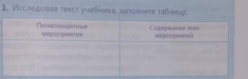 Исследовав текст учебника, заполните таблицу: ПочвозащитныемероприятияСодержание этихмероприятий​