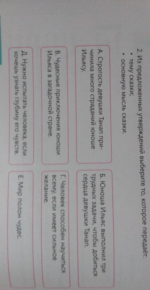 2. Из предложенных утверждений выберите то, которое передаёт: тему сказки;основную мысль сказки.еА.
