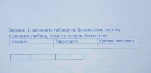 Заполните таблицу по Барельскому кургану Находки территория краткое описание​