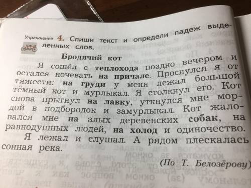 Спиши текст и определи падеж выделенных слов:выделенные слова :теплохода , на причале , на груди ,на