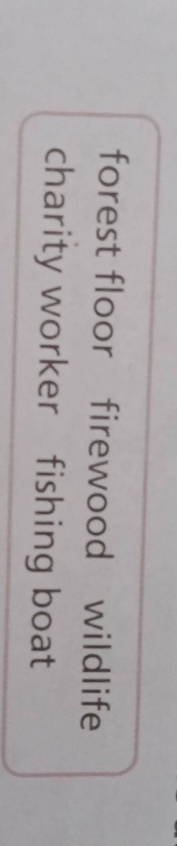 5 Match the words in the box to the definitions. 1 Wood that you use to make a fire.2 A boat that yo