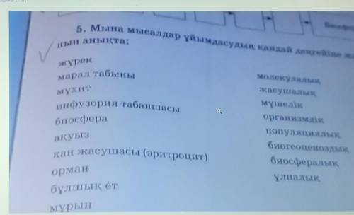 5.Мына мысалдар ұйымдасудың қандай денгейіне жататынын анфқта​