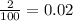 \frac{2}{100} = 0.02