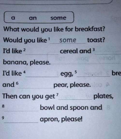 3 Write. asomeMum What would you like for breakfast?Would you like some toast?Boy I'd like?cereal an
