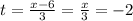 t=\frac{x-6}{3} =\frac{x}{3} =-2