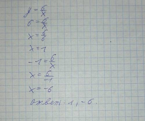 используя график функции y=6/x,. б) найдите по графику значение аргумента, соответствующие значению