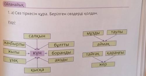 Ойланайық 1. а) Сөз тіркесін құра. Берілген сөздерді қолдан.Үлгі:салқынМұздытаулыжаңбырлыбұлттыаймақ