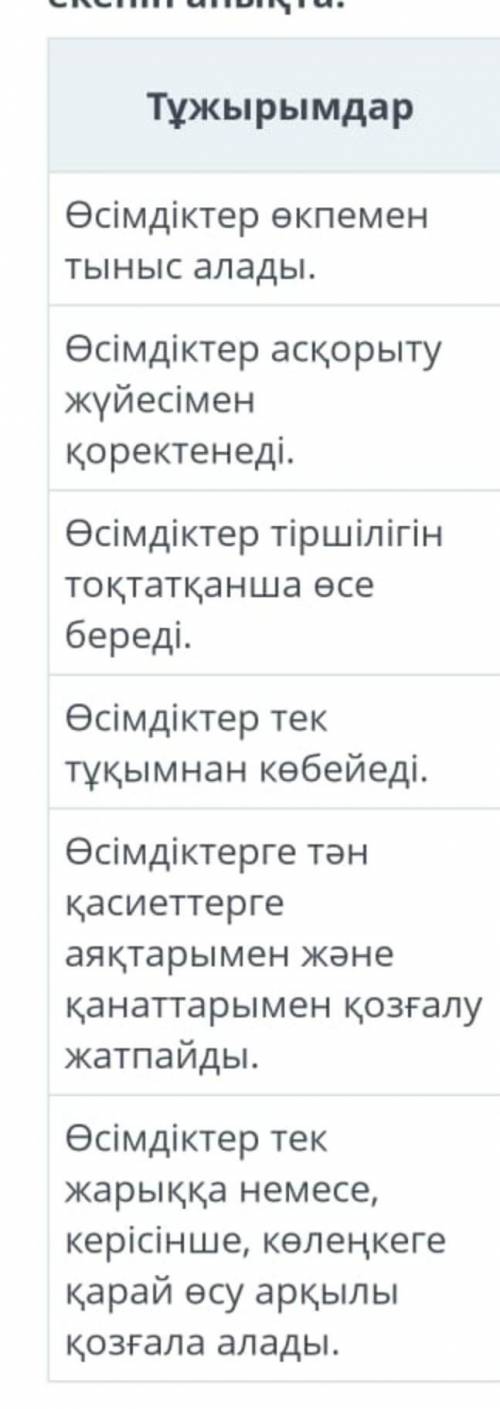 Тұжырымдардың ақиқат не жалған екенін анықта.ТұжырымдарАқиқат/не Жалған/екенін анықта​