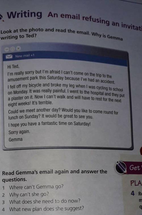 Надо ответить на вопросы по тексту Exercise 2. Page 65 Read Gemma’s email again and answer the ques