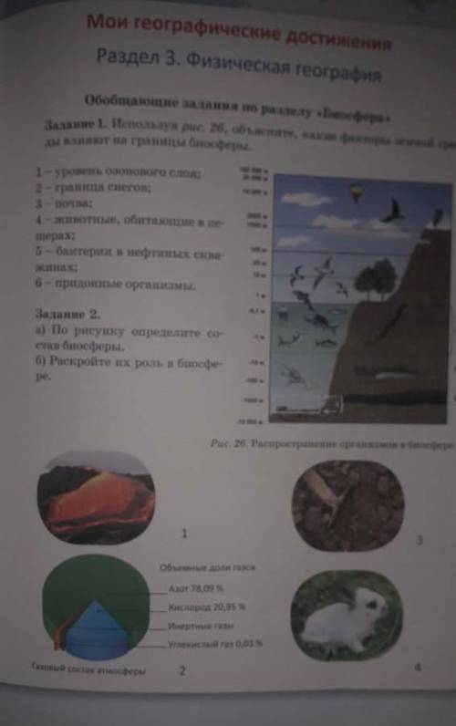 Задание 2. а) По рисунку определите состав биосферы. б) Раскройте их роль в биосфере.​