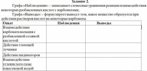 Задание 2. Графа «Наблюдения»: - записывает словесные уравнения реакции взаимодействия некоторых раз