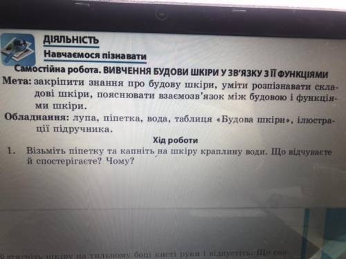 Самостійна робота. ВИВЧЕННЯ БУДОВИ ШКІРИ У ЗВ'ЯЗКУ З ЇЇ ФУНКЦІЯМИ