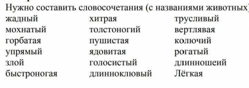 Составить словосочетание с названиями животных