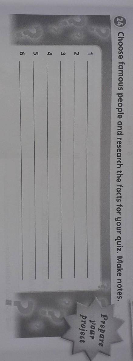 24.Choose famous people and research the facts for your quiz. Make notes​