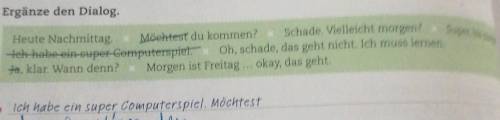 нужно сделать диалог из поданых слов на немецком прикрипляю фотл с заданием! ​