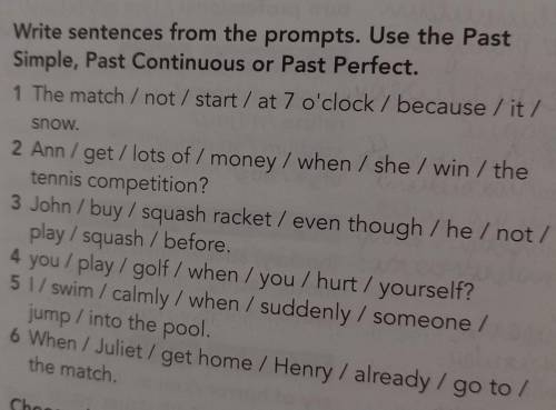 Write sentences from the prompts. Use the Past Simple, Past Continuous or Past Perfect.1 The match /