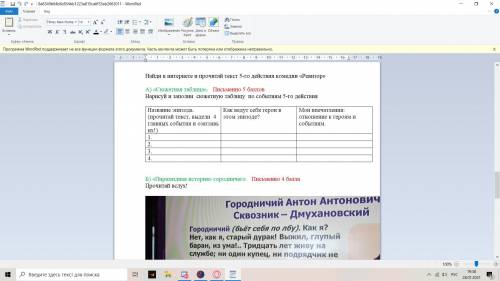 Нарисуй и заполни сюжетную таблицу по событиям 5-го действия