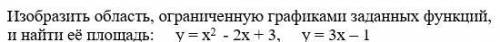 Изобразить область, ограниченную графиками заданных функций, и найти её площадь: