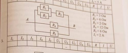 Найти все, что указано. R1=3 Ом, R2 = 6 ОМ, R3 = 2 Ом, R4=12 Ом, R5=6 Ом, I1=2A