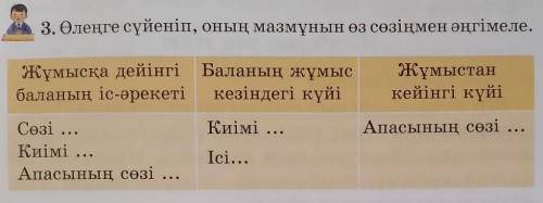 3. Өлеңге сүйеніп, оның мазмұнын өз сөзіңмен әңгімеле. Жұмысқа дейінгі Баланың жұмыс Жұмыстанбаланың