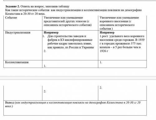 б. ответь на вопрос, заполнив таблицуКак такие исторические события как индустриализация и коллектив