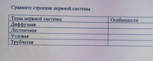 Сравните строение нервной системы ОсобенностиТипы нервной системыДиффузнаяЛестничнаяУзловаяТрубчатая
