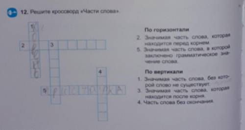 12. Решите кроссворд «Части слова». 123По горизонтали2. Значимая часть слова, котораянаходится перед