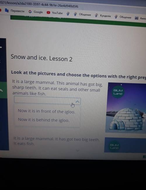 Snow and ice. Lesson 2 Look at the pictures and choose the options with the right prepositIt is a la