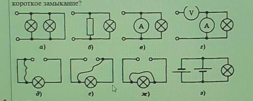 ответьте на вопросы:а) Найдите ошибки в схемах на рисунке ниже. В каких схемах допущенокороткое замы
