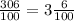 \frac{306}{100} = 3 \frac{6}{100}