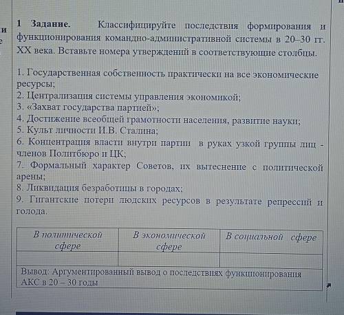 Классифицируйте последствия формирования и функционирования командно-административной системы в 20-3