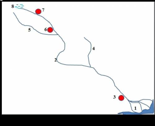 Где находится : 1) меанд 2) дельта 3) правое устье реки4) левое устье реки5) нижнее течение в правом
