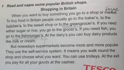 2 Complete the sentences. A) 1. They usually buy food at the 2. Supermarkets 3. In the supermarket y