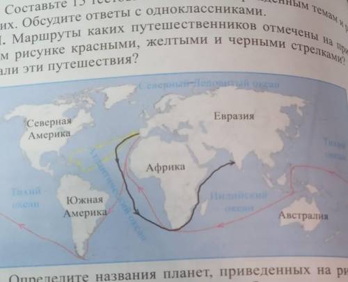 ІІІ. Маршруты каких путешественников отмечены на прив,денном рисунке красными, желтыми и черными стр