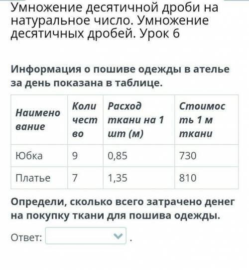 Информация о пошиве одежды в ателье за день показана в таблице. НаименованиеКоличествоРасход ткани н