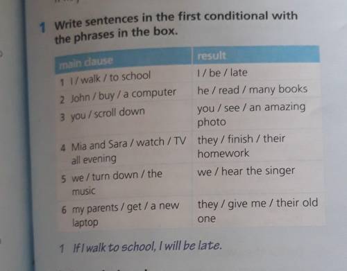 1 Write sentences in the first conditional with the phrases in the box.main clauseresult1 l/ walk /