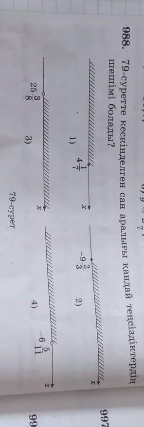 988. решение каких неравенств будет на рисунке 79? 1) 47 -92 2) 25 8 3) 4) -6 79-рисунок