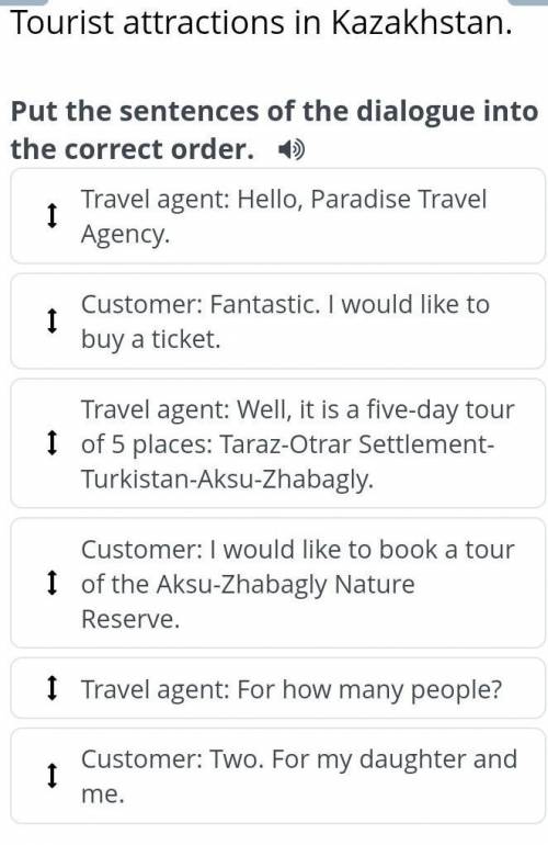 Tourist attractions in Kazakhstan. Travel agent: Hello, Paradise Travel Agency.Customer: Fantastic.