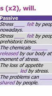 Fill in: was, being, be (x2), is (x2), will. ActivePassivePresent People feel stress Stress felt by