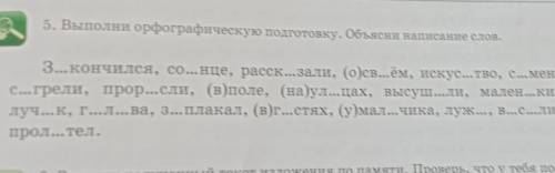 5. Выполни орфографическую подготовку. Объясни написание слов. З...кончился, со...нце, расск...зали,