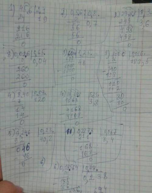 6) 0,3248 : 0,016. 982. Виконайте ділення:1) 45,6 : 2,4;2) 29,88:8,3;3) 60 : 1,25;4) 8,4 : 0,07;5) 9