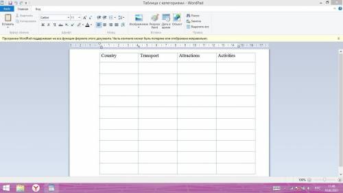 Country Transport Attractions Activities Заполнить таблицу