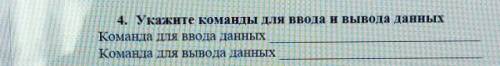 4. Укажите команды для ввода и вывода данных Команда для ввода данныхКоманда для вывода данных​